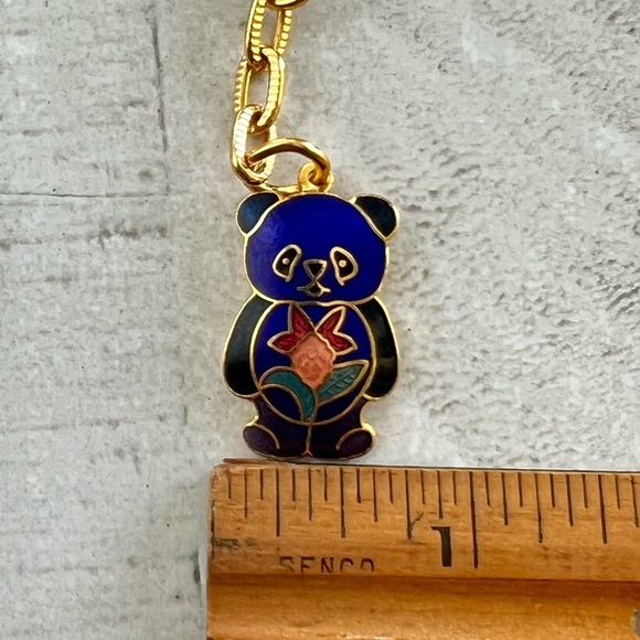 Vintage Cloisonné Gold and multi color Cute Teddy Bear Key Chain Like new - Picture 5 of 5